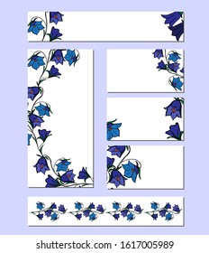 Spring banners with cute blue flowers bluebells. Design for decoration, announcements, cards, advertising, invitations, weddings, posters, print. Vector stock illustration.