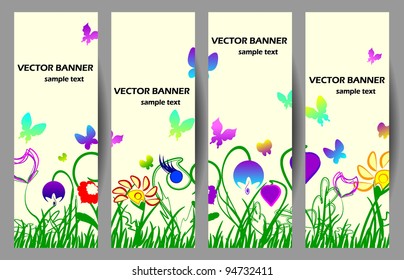 spring banners with flowers and butterflies