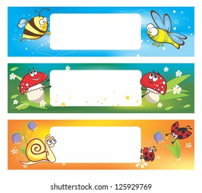 Spring banners with funny insects | Vector backgrounds for baby design EPS10