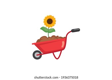 Spring Barrow Sun Flower Vector Icon