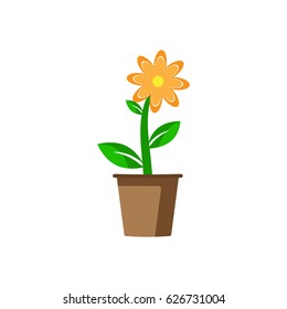 Spring beautiful flower in a pot. Vector on white background