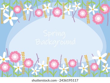 spring beautiful flowers blooming on blue background,floral border,vector illustration background