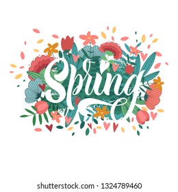 Spring - beautiful greeting card, congratulations, lettering, and calligraphy.