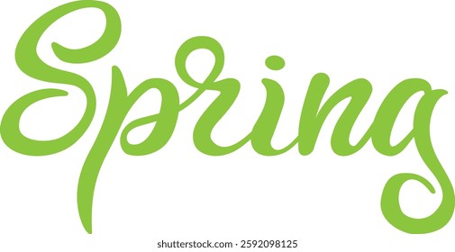 Spring - beautiful hand lettering, green letters. Seasons - emblem for template or postcard.