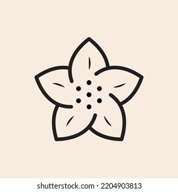 Spring beauty outline icon with stamen dots.