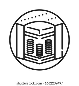 Icono de la línea negra del colchón de la cama de primavera. Los bloques consisten en resortes conectados. Representa una cuadrícula completa. Pictograma para página web, aplicación móvil, promoción. Elemento de diseño GUI de UI UX. Trazo editable