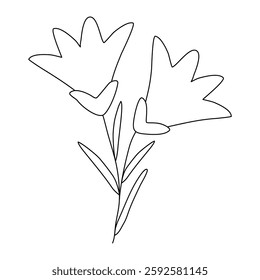 Spring bell shaped flowers or bluebells, doodle style flat vector outline for coloring book