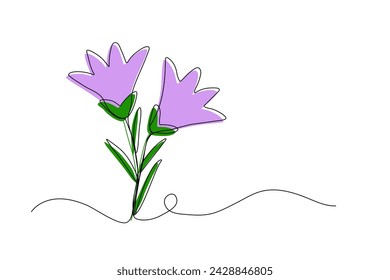 Spring bell shaped flowers, line art illustration with color