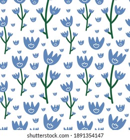 spring bells flat style, seamless vector pattern flowers bells