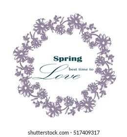 Spring is the best time for love. Hand drawing floral card. Sketch mandala of chamomile flowers. Vector illustration