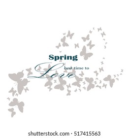 Spring is the best time for love. Pattern in the form of heart of delicate butterflies on a white background. A declaration of love for a card, valentine for the day of Valentine. Vector illustration