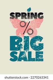 Spring Big Sale typographical vintage style grunge poster design. Retro vector illustration.