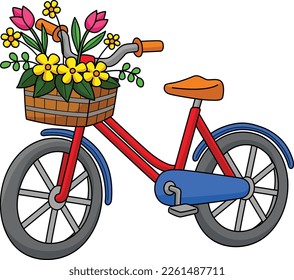 Spring Bike with Flowers Cartoon Colored Clipart 