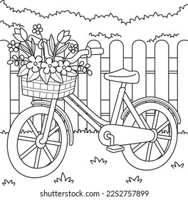 Spring Bike with Flowers Coloring Page for Kids