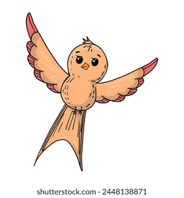 Spring bird. Beautiful and cute colorful bird. Vector of birds for postcards and t-shirts.