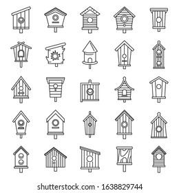 Spring bird house icons set. Outline set of spring bird house vector icons for web design isolated on white background