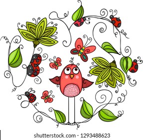 Spring Bird Illustration