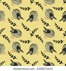 Spring bird seamless pattern. Flat style vector illustration