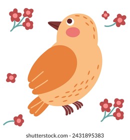 Spring bird. Vector cartoon illustration in childish style