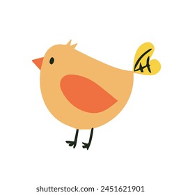 Spring bird of yellow color. Vector cartoon in children's style. Image isolated on white.