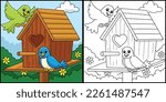 Spring Birdhouse Coloring Page Illustration