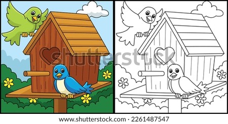 Spring Birdhouse Coloring Page Illustration Сток-фото © 