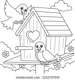 Spring Birdhouse Coloring Page for Kids