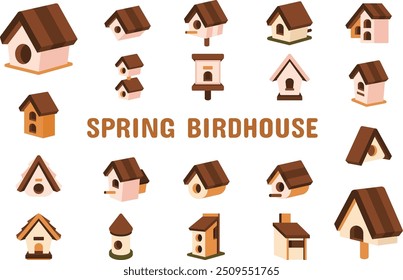 Spring Birdhouse Flat Vector Illustration Icon Sticker Set Design Materials