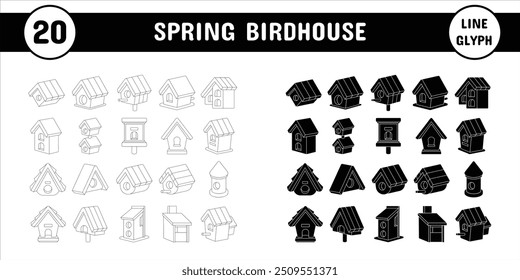 Spring Birdhouse Line Glyph Vector Illustration Icon Sticker Set Design Materials