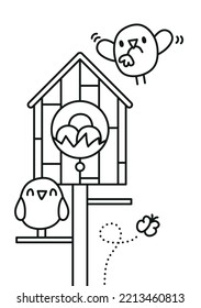 Spring Birdhouse With Nest Vector Illustration