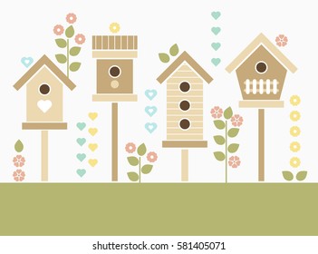 Spring Birdhouses. Vector illustration.