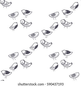Spring Birds hand drawn seamless vector pattern