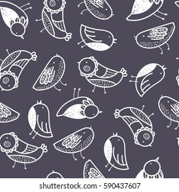 Spring Birds hand drawn seamless vector pattern