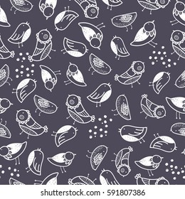 Spring birds hand drawn seamless vector pattern. 