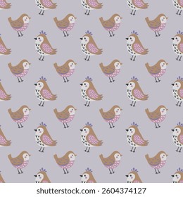 Spring Birds. Hand-Drawn Seamless Vector Pattern