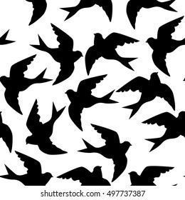 spring birds illustration, seamless, pattern swallow