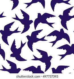 spring birds illustration, seamless, pattern swallow