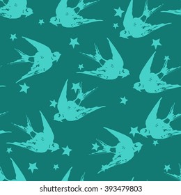 spring birds illustration, seamless swallow