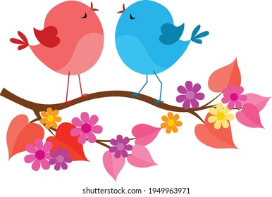 Spring Birds Love illustration vector isolated in white background