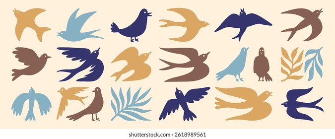 spring birds modern art simple silhouette set. boho flying birds clipart cartoon art. Vector illustration