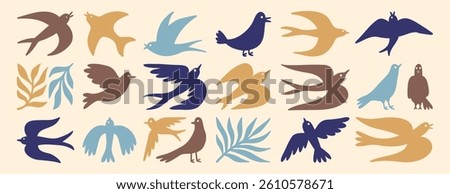 spring birds modern art simple silhouette set. boho flying birds clipart cartoon art. Vector illustration
