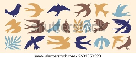spring birds modern art simple silhouette set. boho flying birds clipart cartoon art. Vector illustration
