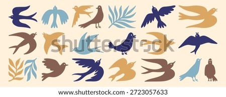 spring birds modern art simple silhouette set. boho flying birds clipart cartoon art. Vector illustration