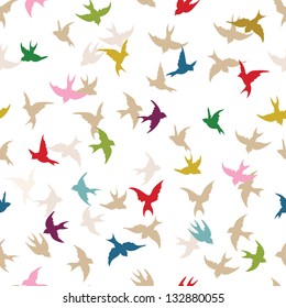 Spring birds seamless pattern. Colorful texture on white backgro?