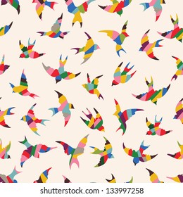 Spring birds seamless pattern. Colorful texture on white background