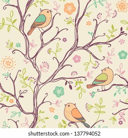 spring birds seamless pattern. colorful texture