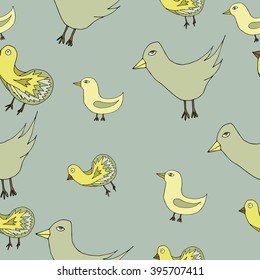 Spring birds seamless pattern. Colorful texture on background