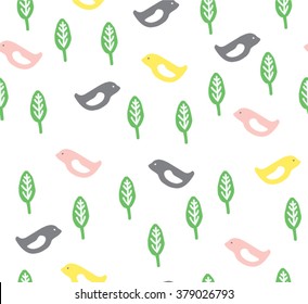 spring birds vector illustration seamless print pattern