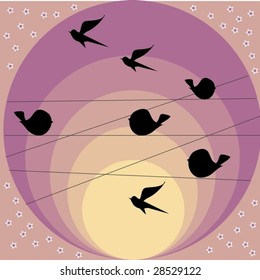 Spring birds. Vectors illustration