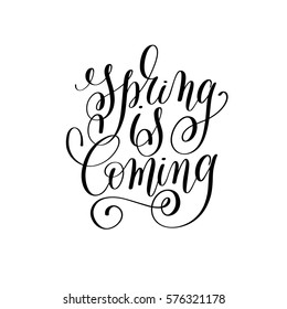 spring black and white hand written lettering inscription, calligraphy vector illustration isolated on white